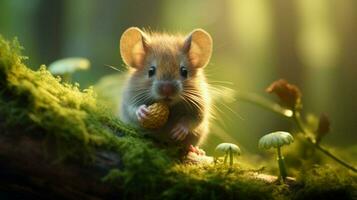 uma fofa pequeno roedor comendo dentro a floresta olhando fofo foto
