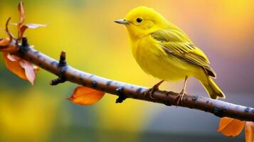 uma fofa amarelo pássaro empoleirar-se em uma ramo dentro natureza foto