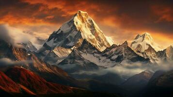 uma majestoso montanha alcance iluminado de nascer do sol foto
