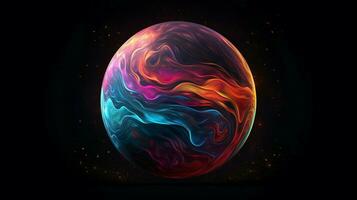 uma vibrante abstrato esfera ilumina Sombrio pano de fundo foto