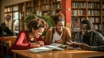 africano homens e mulheres Aprendendo dentro de casa jovem adultos estude foto