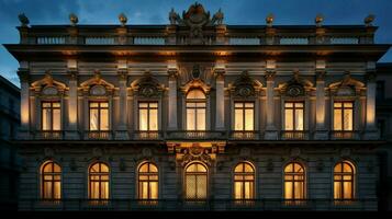 arquitetura famoso construção fachada iluminado dentro crepúsculo foto