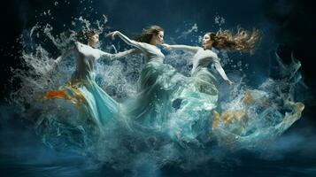 beleza dentro movimento jovem mulheres espirrando água foto
