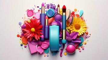 beleza produtos coleção conjunto com vibrante cores foto