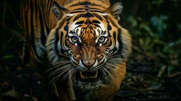 Bengala tigre encarando agressão dentro olhos majestoso beleza foto
