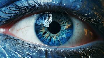 azul íris encarando fechar acima do humano olho foto