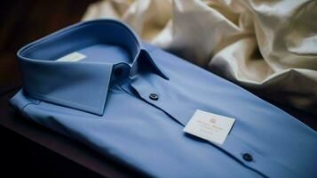 azul camisa rótulo simboliza luxo moda indústria foto
