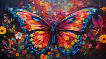 borboleta vôo sobre vibrante naturezas colorida padrões foto