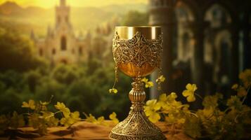 cristão cálice dourado vinho simbolizando sacramento foto