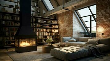 acolhedor moderno loft com confortável Projeto elementos foto
