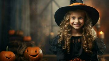 fofa bruxa menina dentro assustador traje sorrisos abraçando dela foto