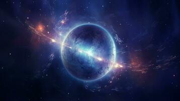 Sombrio nebulosa brilhando esfera órbitas estrelado leitoso caminho foto