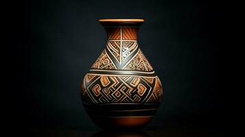 decorativo terracota vaso com intrincado indígena foto
