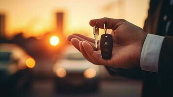 motorista segurando carro chave pronto para dirigir foto