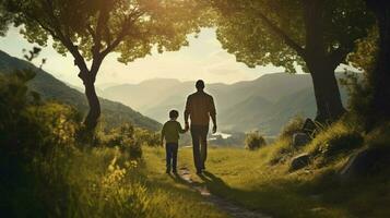 pai e filho caminhando desfrutando natureza beleza foto