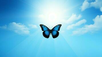 vôo borboleta silhueta em azul céu pano de fundo foto