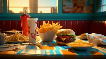 francês fritas e Hamburger dentro velozes Comida restaurante foto