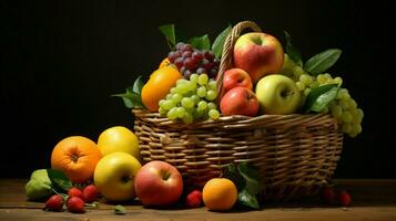 fresco e saudável frutas dentro Palha cesta foto