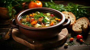 fresco saudável vegetal sopa cozinhou com orgânico ingrediente foto