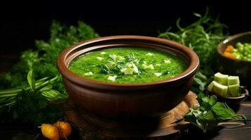 fresco vegetariano sopa com orgânico verde legumes foto