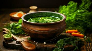 fresco vegetariano sopa com orgânico verde legumes foto