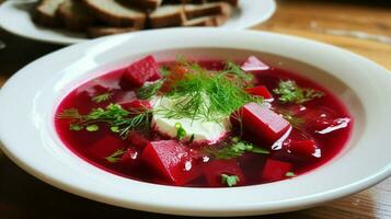 recentemente cozinhou vegetariano borscht perfeito para almoço foto