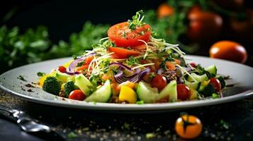 frescor e saudável comendo uma gourmet vegetariano salada foto