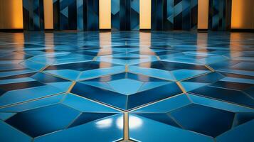 futurista azul geométrico forma em suave pavimentos foto