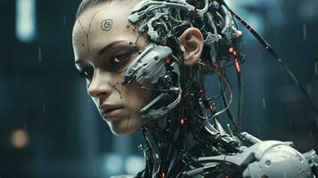 futurista cyborg retrato do uma robótico esqueleto foto