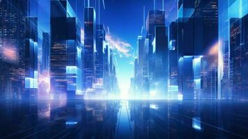 futurista arranha-céu reflete vibrante azul cidade vida foto