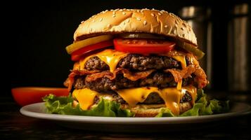 gourmet Hamburguer de queijo refeição com grelhado carne fresco tomate foto