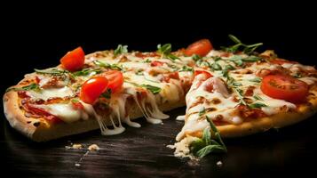 gourmet pizza fatia com mozzarella e tomate foto