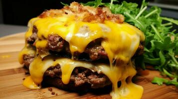 grelhado carne hamburguer com derretido queijo cheddar queijo foto