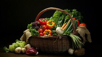 saudável e vegetariano Comida dentro Palha cesta foto