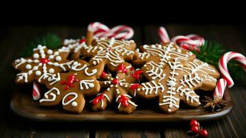 caseiro Pão de gengibre biscoitos com doce bengala decoração foto