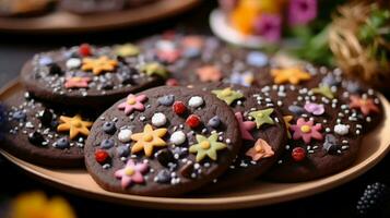 caseiro gourmet biscoitos cozido com chocolate e fruta foto