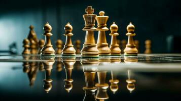 rei Liderança refletido dentro vitorioso xadrez estratégia foto