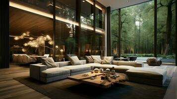 luxo interior decoração com natural iluminação ambiente foto
