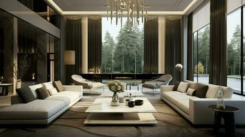 luxo moderno vivo quarto com elegante Projeto foto