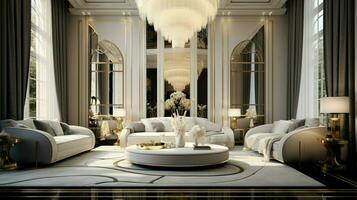 luxo moderno quarto com elegante decoração e iluminação foto