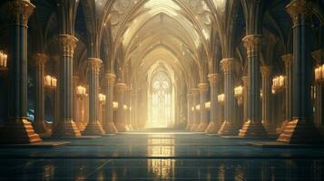 majestoso catedral com iluminado arcos e antigo foto