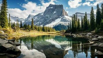 majestoso montanha panorama tranquilo água reflexões foto