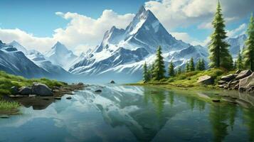 majestoso montanha panorama tranquilo água reflexões foto