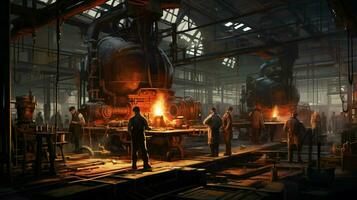 metal trabalhadores dentro fábrica usando automatizado equipamento foto