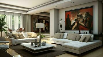 moderno doméstico quarto com elegante casa interior Projeto foto