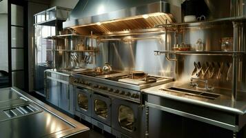 moderno cozinha equipamento brilhando aço eletrodomésticos brilho foto