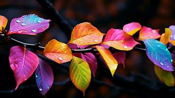multicolorido outono folhas em árvore ramo fechar acima foto