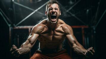 muscular atleta gritando exercício para competitivo foto