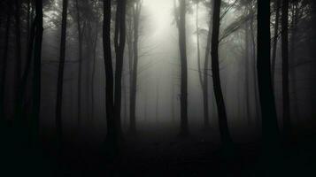 misterioso floresta silhueta tranquilo cena Preto e branco foto