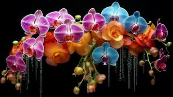 natureza elegância dentro uma multi colori orquídea decoração foto
